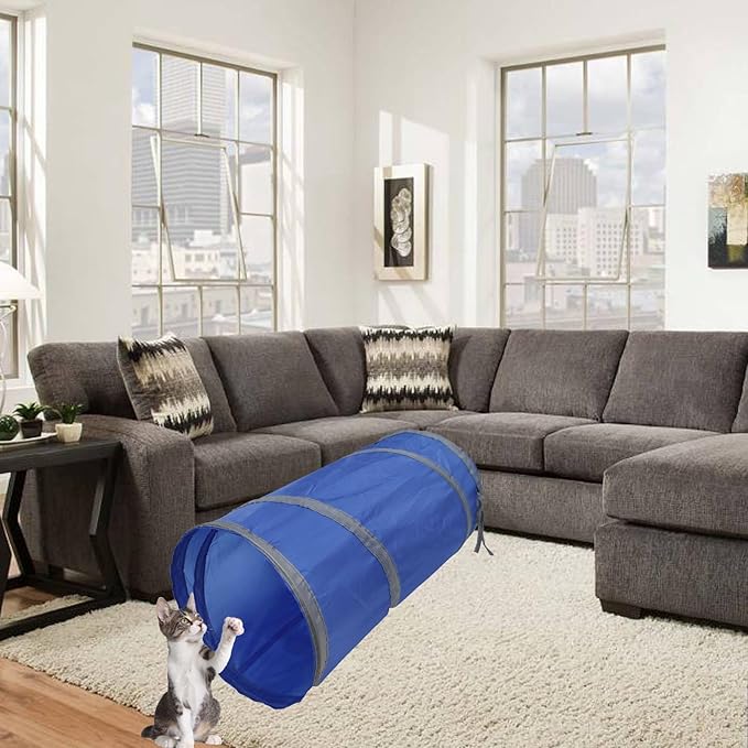 iCAGY Cat Tunnel for Indoor Cats Interactive, Rabbit Tunnel Toys, Pet Toys Play Tunnels for Cats Kittens Rabbits Puppies Crinkle Collapsible Pop Up Royal Blue 20"