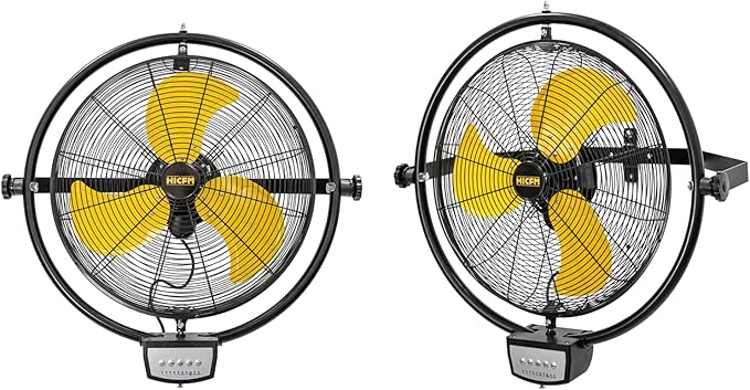 HiCFM 20" Remote Control Wall Mounted Fan, 5000 CFM High Velocity 3-Speed Oscillating Wall Fans with Timer for Industrial, Commercial, Warehouse, Garage, Gazebo and Patios - UL Listed, 2 Pack