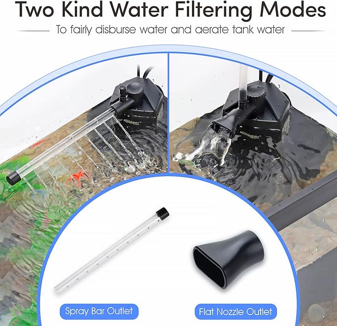 hygger Submersible Aquarium Power Filter 80 GPH for 3-10 Gallon Fish Tank Corner Internal Filter with Bio Ball Sponge 3-Stage Filtration System