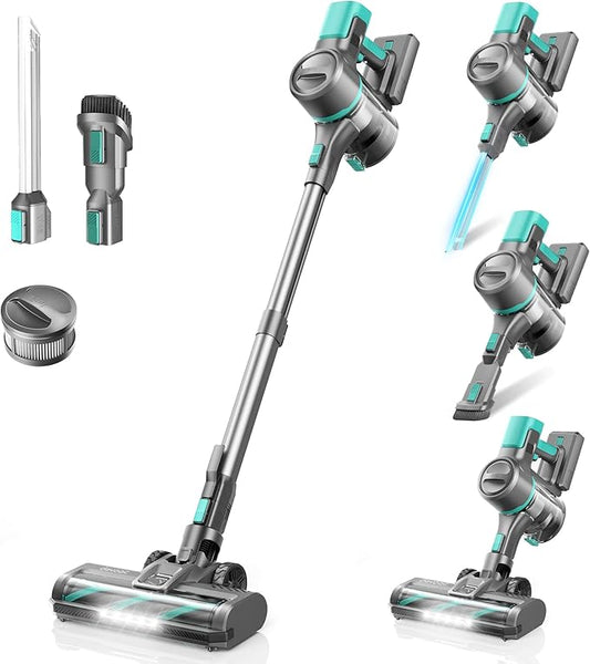 DEVOAC S10K Cordless Vacuum Cleaner, 45Kpa 50mins Lightweight Stick Vacuum with Powerful Suction for Home, Rechargeable, Self-Standing, Handheld Vacuum Cleaners for Hardwood Floors, Carpets, Pet Hair