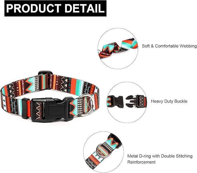 Mercano Adjustable Dog Collar - Special Design Patterns, Soft Nylon Comfortable Durable Pet Collar for Small Medium Large Dogs (L, Tribal Green)