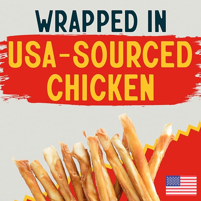 Canine Chews 5" Chicken Coated Sticks - Pack of 100 Chicken Wrapped Rawhide Dog Treats - 100% Real USA-Sourced Chicken Coating - Protein-Dense Chicken Wrapped Dog Treats Rawhide Chews