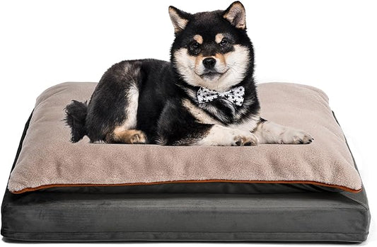 Amazon Basics Dog Bed with Cooling Gel Memory Foam, Pressure-Relief Support for Dogs up to 50lbs, Non-Slip Bottom, Machine Washable Cover, Large Sized (36" x 27"), Grey