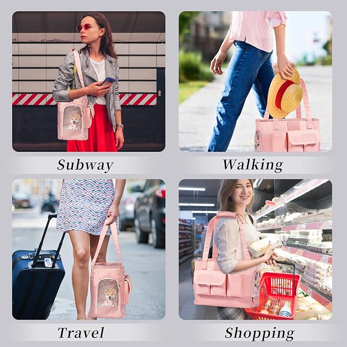 Dog Carrier, Cat Carrier, Pet Carrier, Foldable Waterproof Premium PU Leather Oxford Cloth Dog Purse, Portable Tote Bag Carrier for Small to Medium Cats and Small Dogs (Pink)