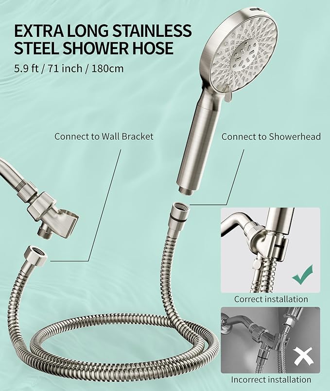Filtered Shower Head with Handheld, High Pressure 9 Spray Mode Brushed Nickel Showerhead with Filters, detachable shower head,Water Softener Filters Beads for Hard Water - Remove Chlorine