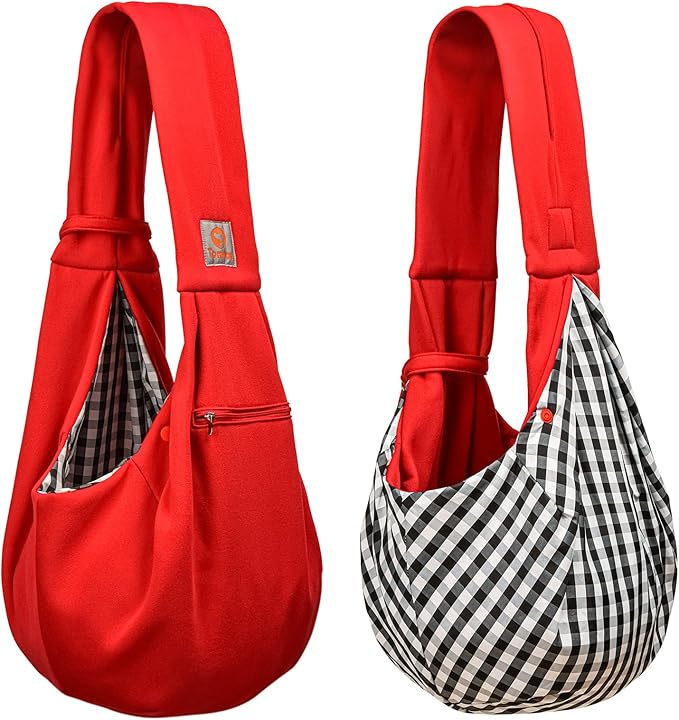 Tomkas Small Dog Sling Carrier - Zipper Pocket & Classic Strap - for 3-10 lbs Pets(Red)
