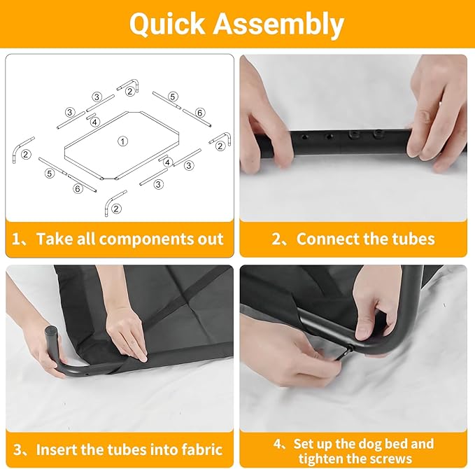 Outdoor Elevated Dog Bed, Cooling Breathable Raised Dogs Cot Beds for Large Dogs, Outside Portable Pet Hammock, Black Metal Frame, Skid-Resistant Feet, Easy Clean, Indoor Outdoor Use,51.1×31.5×7.4 in