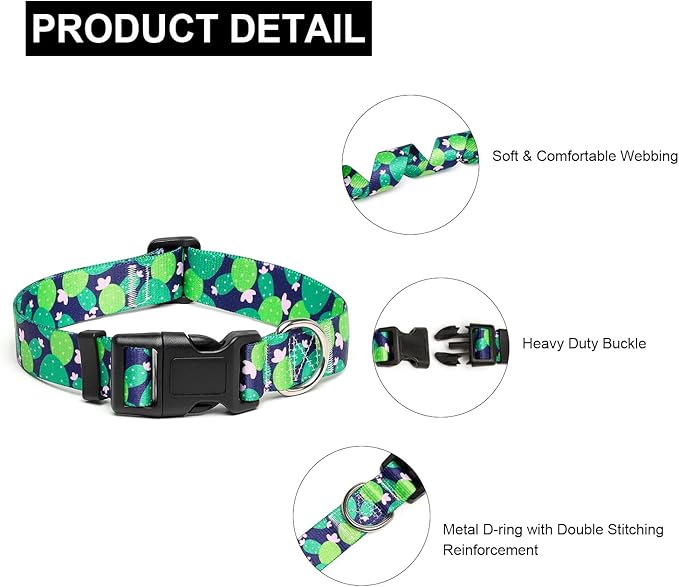 Mercano Adjustable Dog Collar - Special Design Patterns, Soft Nylon Comfortable Sturdy Pet Collar for Small Medium Large Dogs (S, Cactus)
