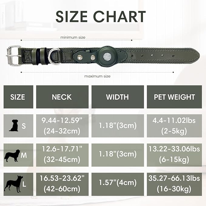 AirTag Dog Collar Soft Leather Webbing Dog Collar for AirTag Provides Double Protection for Small Medium and Large Dogs(Brown,M)