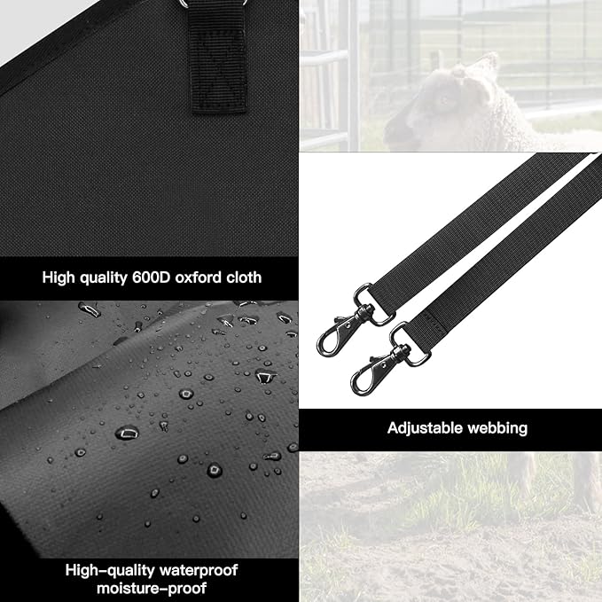 3 Packs Goat Hay Feeder,Hay Bags for Goats,Horses,Sheep,Premium 600D Oxford Cloth,with Metal Fastener and Adjustable Open Feed Hole for Slow Feeding. (3 Black)