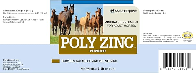 Uckele by SmartEquine Poly Zinc Powder | Zinc Supplement for Horses | Hoof Care Vitamins and Minerals | Supports Bone and Hoof Wellness | Equine Skin Coat Supplement | 1 lb