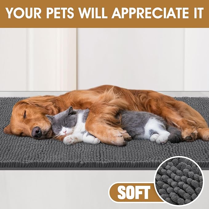 IM HOME 48" x 38" Grey Dog Door Mats for Muddy Paws, Chenille Absorbent Dog Mat, Non Slip Heavy Mud Mat for Dogs, Soft Pet Bed Mat for Entryway, Mud Paws, Inside Floor