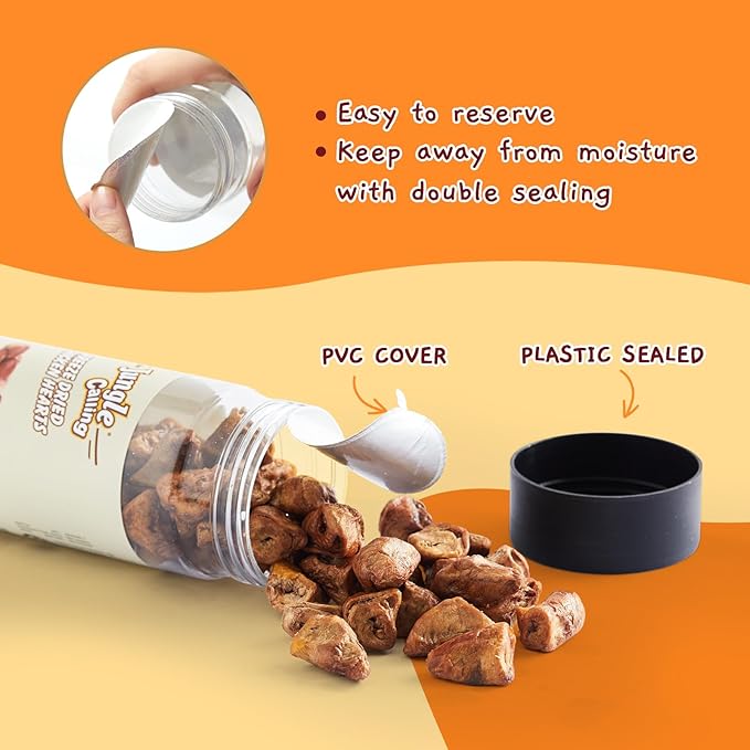 Jungle Calling Freeze Dried Cat & Dog Treats, Freeze Dried Chicken Hearts for Cats & Dogs, High Protein Single Ingredient Chicken Heart Treats, Grain Free Pet Training Treats (Chicken Hearts, 2.3 oz)