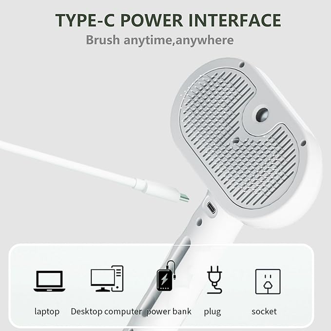 Cat Steam Hair Comb Brush for Shedding with Anti-Lost Pet Pendant, 3 In 1 USB Pet Spray Hair Removal Comb for Cat, Dogs Long Short Haired, White