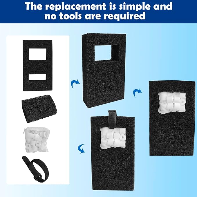 Filter Media Replacement Compatible with Fluval SPEC, EVO, Betta and Flex Desktop Aquarium, Includes 2 Carbon Filter Refills, 2 Foam Filter A1376, 2 Ceramic Rings and 2 Filter Cord