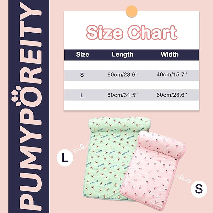 PUMYPOREITY Cooling Dog Bed, Pet Cooling Mat with Pillow, Ice Silk Cooling Dog Blanket, Self Cooling Pad for Cat,Dog, Washable Summer Pet Mat for Kennel, Crates, Sofa, Floor, Blue, L