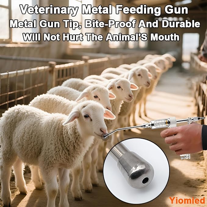 10ML Veterinary Metal Feeding Gun, Continuous Drench Gun Dosing Device Veterinary Adjustable Medicine Dispenser Husbandry Autonomous Feeding Tool, for Pig Cow, Sheep, Horse (White Color, 10ML+Kettle)