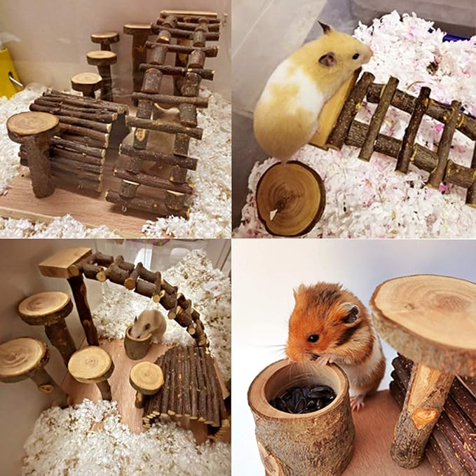 Wooden Hamster Bridge, Small Animals Climbing Ladder Activity Set Platform Ramps Playground Toys for Mouse Dwarf Hamster Gerbil Rat Sugar Glider Syrian Hamster