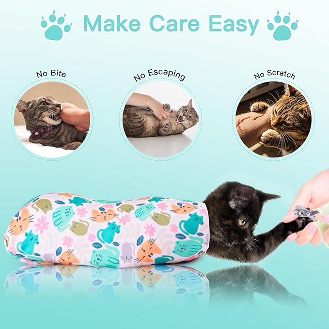 27.6" Cat Grooming Wrap, Cat Wrap for Cutting Nails, Self-Adherent Fabric Wrap for Cats, Burrito Wrap Anti-Scratch, Anti-Escape, Multifunctional Swaddle Wrap Pet Tool (Floral, X Large)