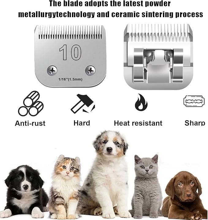 2PCS 10 Blades Dog Grooming Blades Compatible with Andis Dog Clippers,Dog Clipper Blades Compatible with Oster A5,Wahl km10 Dog Clippers for Animal Dog Cat Horse,Stainless-Steel Blade Sharp