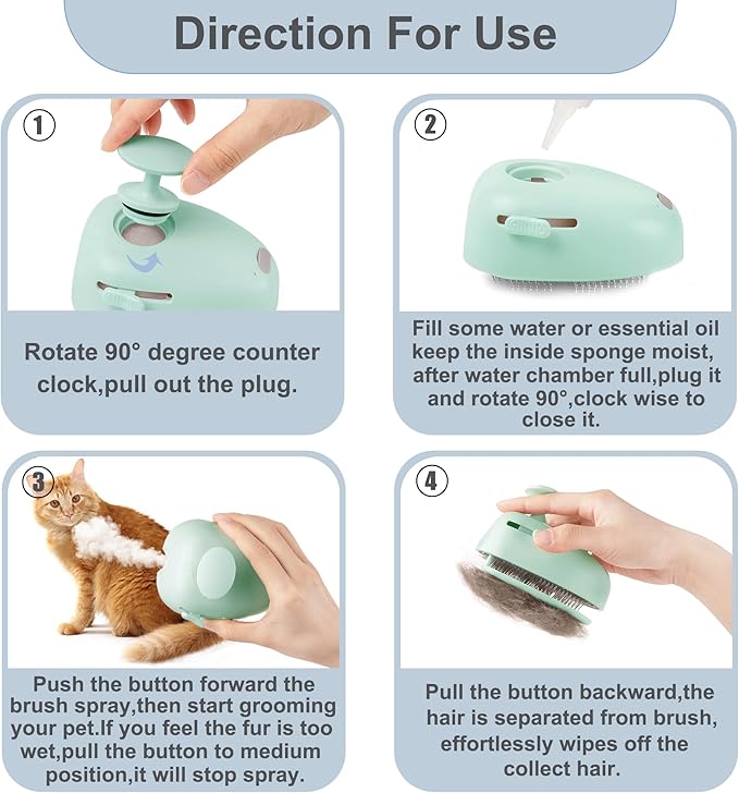 Cat Steam Brush for Shedding,Self Cleaning Cat Brush with Steam,Rechargeable Pet Steam Brush,Mist Brush Comb for Indoor Cats,Cat Hair Brush,Steamy Cat Brush for Short&Long Haired Pets.(Green)