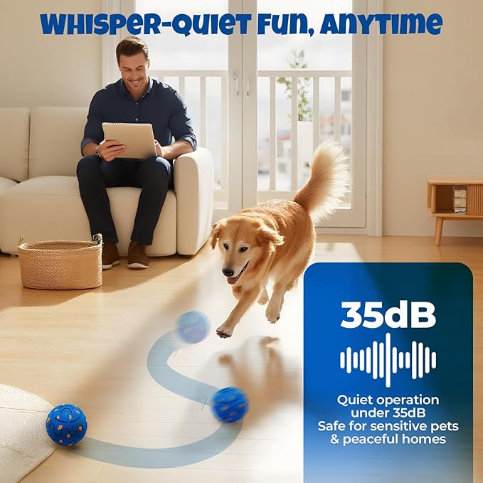 Dog Balls: Interactive Dog Ball Auto Rolling - Interactive Dog Toys for Aggressive Chewers - Bouncy & Throwable, Type-C Rechargeable, Washable, for Small & Medium & Large Dogs – Blue