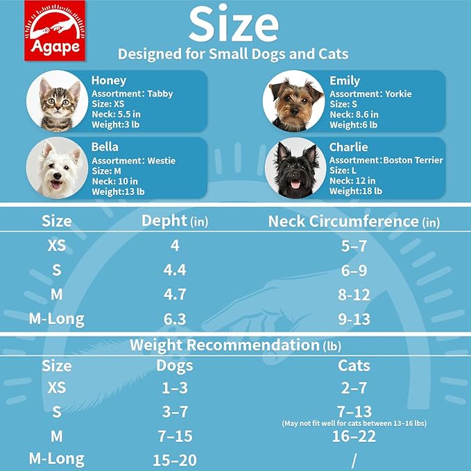 Agape Soft Cone for Cats & Small Dogs, Comfy Pet Cone to Stop Licking, Adjustable Cat E Collar Alternative After Surgery, Protective Elizabethan Collar for Pup & Kitty, Water Repellent Recovery Cone