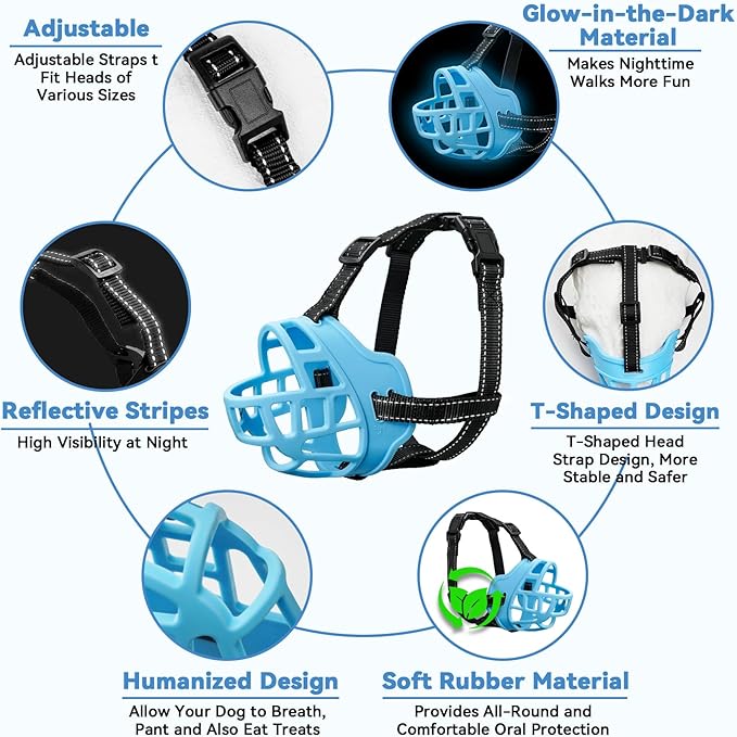 Dog Muzzle for Large Dogs, Breathable Basket Muzzles for Small, Medium and X-Large Aggressive Dog, Allows Panting Drinking, Suitable for Grooming Trimming Training (6, Luminous Blue)