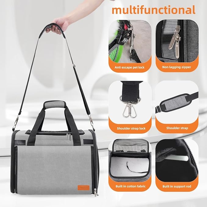 TWDEPART Cat Carrier Backpack - Multifunctional, Firm & Foldable with Roll-Up Shade, Breathable Design Includes Collapsible Bowl & Cushion (Grey)