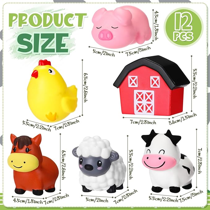 Wettarn 12 Farm Animal Foam Stress Toy Party Favors Fidget Toy Bulk Cute Farm Animal Stress Relief Gift Supplies for Adults Kids Graduation Classroom Reward Bathtub Beach Pool Mental Stimulation