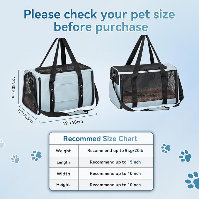 Petsfit Pet Carrier for Large and Medium Cats, Large Capacity Lightweight Soft-Sided Pet Carrier for Travel, with Adjustable Shoulder Strap, Locking Zipper Head and Washable Fleece Pad,Green