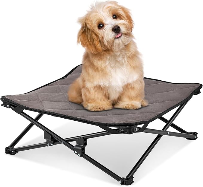 KingCamp Elevated Dog Bed for Small Dogs, Raised Outdoor Indoor Portable Cooling Cot Lifted Pet Hammock Off Ground with Washable Breathable Mesh & Frame with Non Slip Foot for Camping Backyard, Black