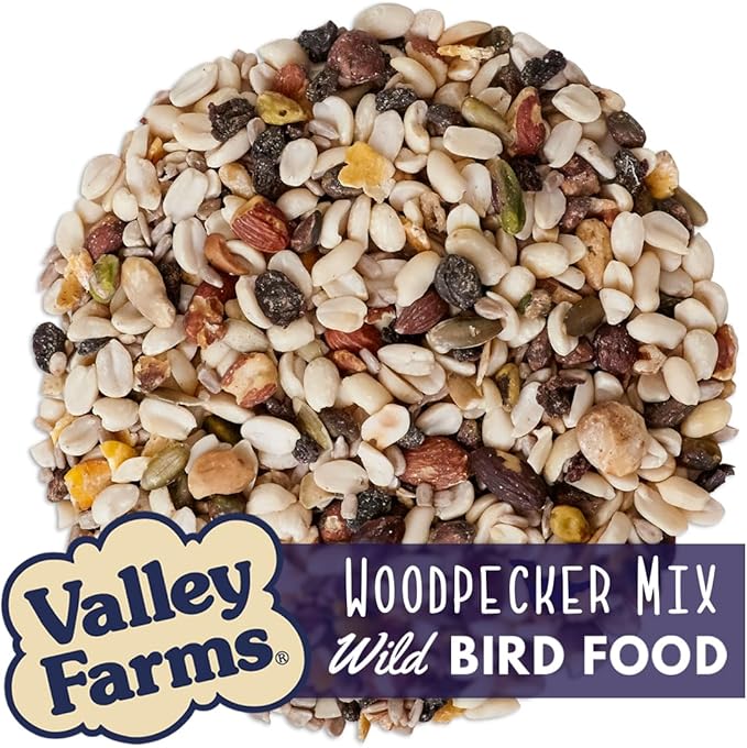 Valley Farms Woodpecker Mix, No Mess Bird Seed for Outdoor Feeders, W/Peanuts and Sunflower Hearts for Birds, Woodpecker Food, Attract All Bird Species (4 LBS)