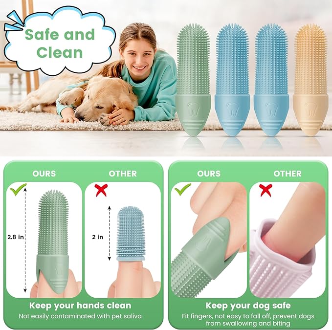 4 Pack Dog Toothbrush, 360° Cleaning Finger Brush for Dogs Teeth, Food Grade Silicone Pet Brush Fits Most Fingers, Puppy Toothbrush for Dogs & Cats Dental Care