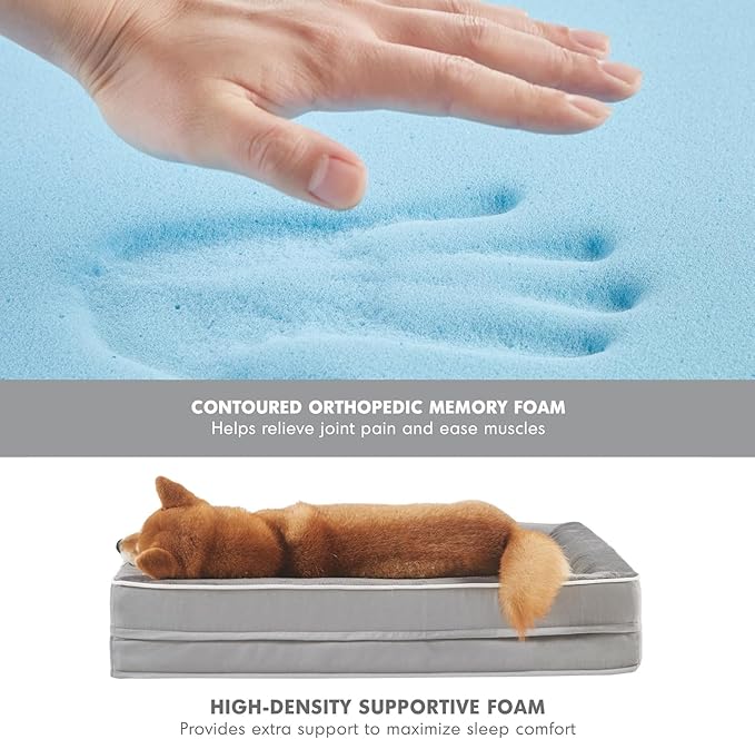 Friends Forever Orthopedic Dog Bed for Medium Dogs, Waterproof Memory Foam Dog Sofa Bed M with Removable Washable Cover, Ally Navy, 28x23x6.5