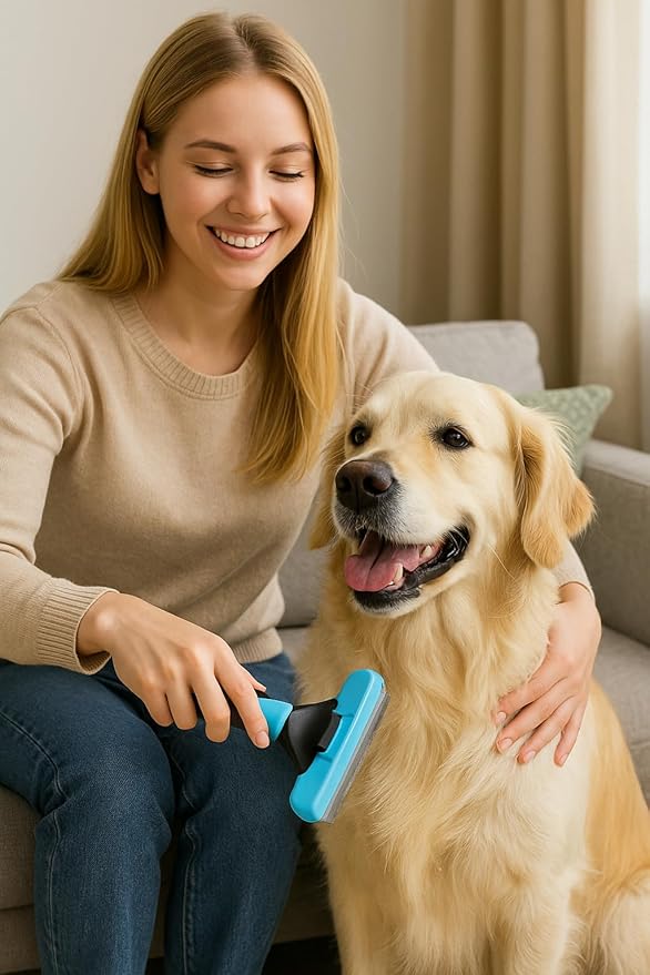 Large Pet Grooming Brush - Deshedding Dematting Tool, Undercoat Deshedding for Dogs & Cats, Extra-Wide and Curved Grooming Brush & Deshedder Comb for Long Hair, Reduces Shedding