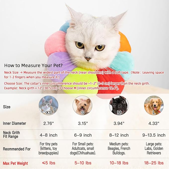 KUDES Cat Small Dog Recovery Collar, Cute Neck Cone After Surgery, Adjustable Pet E Collar, Wound Healing Protective Cone Surgery Recovery Elizabethan Collars for Small Pet (M(within 9.5lb), Colorful)