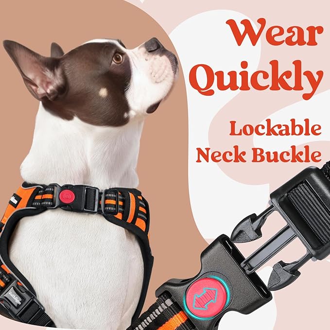 rabbitgoo Dog Harness Medium Sized, No Pull Pet Harness with 3 Buckles, Adjustable Soft Padded Vest with Control Handle, Walking Reflective Pet Vest for Medium Dogs, Orange, M