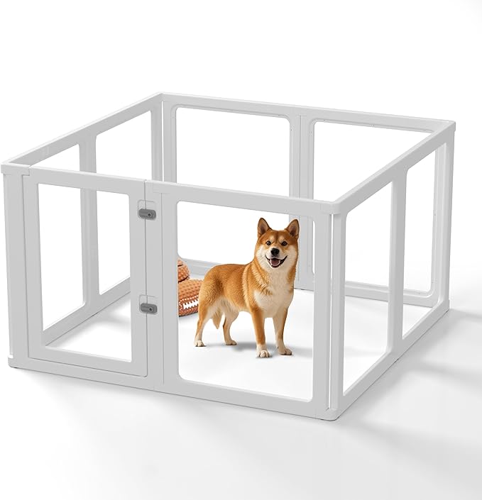 Citylife Clear Acrylic Plastic Dog Playpen Indoor,for Puppy Cat Rabbit Ferret Transparent Pet Pen,Easy Assemble Whelping Crate Kennel Cage Enclosure for Small & Medium Dogs 8 Panels