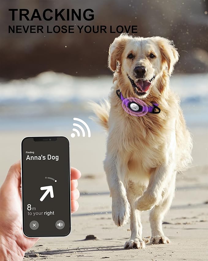 TagME Airtag Dog Collar,Waterproof Reflective Pet Collar with Airtag Holder,Soft Padded and Double D-Rings for Large Dogs,Purple