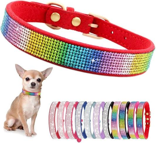 Rhinestone Dog Collar for Small Dogs, Bling Diamond Fancy Crystal Glitter Pretty Jewel Pet Puppy Collars for XXS XS Small Medium Large Breed Girl Dogs Female Cats Kitten, Colorful Red S