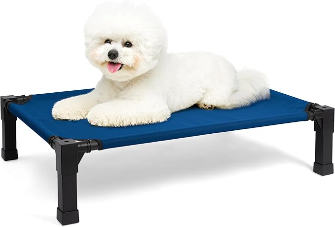 Heeyoo Elevated Dog Bed, Cooling Raised Pet Cot with Chew Proof Washable Breathable Mesh and Metal Frame, Portable Dog Cot Bed with No-Slip Feet for Outdoor or Indoor Use