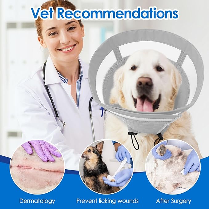 SAWMONG Soft Dog Cone for Large Dogs, Adjustable Pet Recovery Collar to Stop Licking, Comfy Elizabeth E-Collar for Dogs After Surgery Alternative (XL,Grey)
