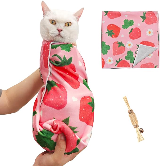 27.6" Cat Grooming Wrap,Self-Adherent Cat Wrap for Cutting Nails,Anti-Escape Cat Swaddle Wrap,Multifunctional Anti-Scratch Cat Restraint Wrap for Medicine,Nail Clipping,Ear Cleaning(Within 15lbs)