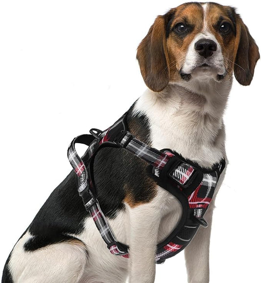 PUPTECK No Pull Dog Harness Small Sized, Adjustable Reflective Dog Harness with Handle Easy Control, Comfortable Soft Padded Pet Vest Harness for Small Dogs, Plaid Black M