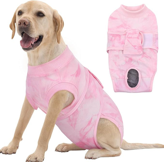 FUAMEY Recovery Suit for Dogs After Surgery,Soft Breathable Dog Bodysuit E-Collar & Cone Alternative Surgical Suit,Male Female Dog Neuter Spay Suits Anti Licking Wounds Onesie Pink Tie Dye XL
