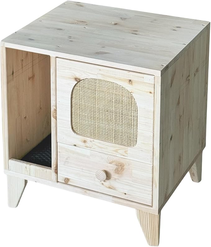 Cat Litter Box | Hidden Litter Box Furniture with Removable Divider | Wooden Cat Washroom Furniture | Indoor Cats House (Natural)