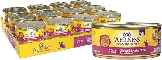 Wellness Complete Health Natural Grain Free Wet Canned Cat Food, Chicken & Lobster Pate, 5-Ounce Can (Pack of 24)