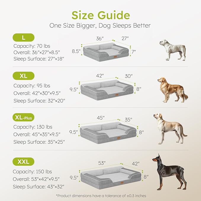 Dog Beds for Large Dogs, Orthopedic Dog Bed with Cooling Gel Memory Foam, Waterproof Large Pet Bed with Removable Washable Cover, 36" Pet Sofa Couch Dutch Velvet with Bone Toy, Light Gray