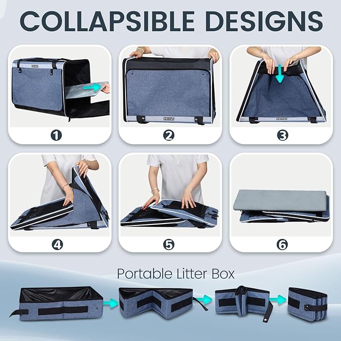 Petskd Extra Large Cat Carrier for 55LBS Pet Car Travel with Litter Box, 24"x17"x17" Soft Large Cats or Medium Dog Carrier with 5 Breathable Mesh Windows and Locking Zippers for Long Distance(Blue)